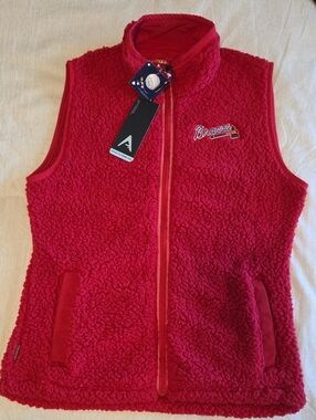 Antigua Womens MLB BRAVES  Sherpa Fleece Vest